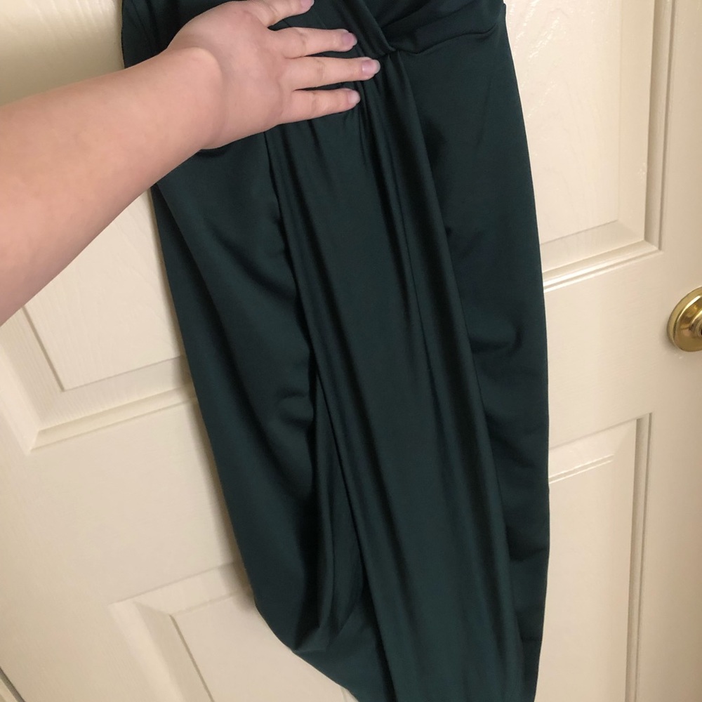 Dark green vneck high low split front dress